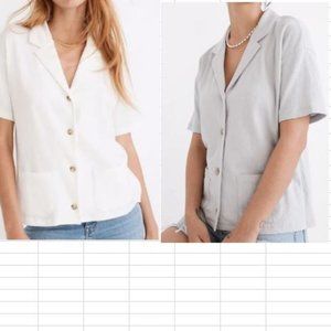Madewell Blue Textured Button Down Short Sleeve Cotton Shirt Top Blouse XS